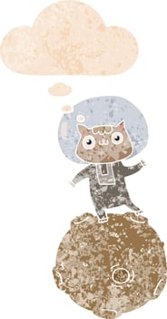 cute cartoon astronaut cat and thought bubble in retro textured style vector