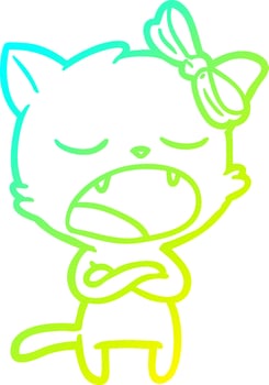 cold gradient line drawing annoyed cartoon cat vector