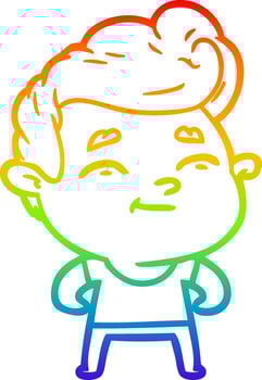 rainbow gradient line drawing happy cartoon man vector