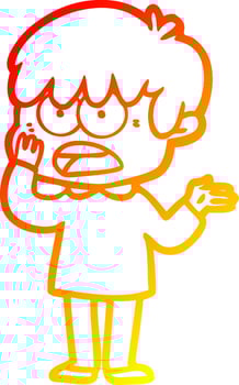 warm gradient line drawing worried cartoon boy vector