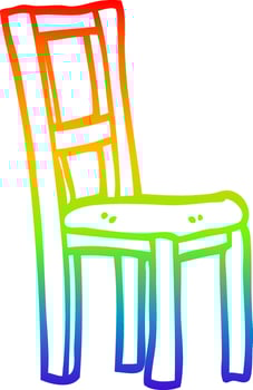 rainbow gradient line drawing cartoon wooden chair vector