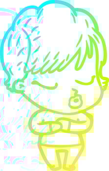 cold gradient line drawing cartoon woman with eyes shut vector
