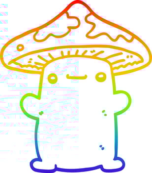 rainbow gradient line drawing cartoon mushroom vector