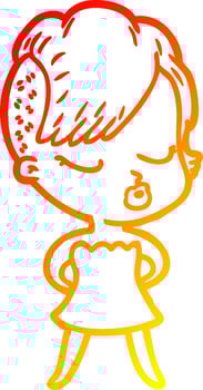 warm gradient line drawing cartoon pretty hipster girl vector