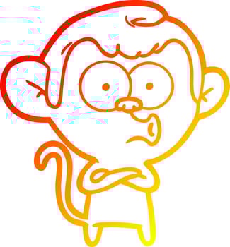warm gradient line drawing cartoon hooting monkey vector