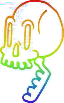 rainbow gradient line drawing cartoon green skull vector