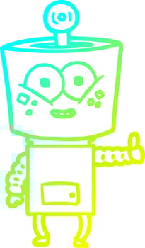 cold gradient line drawing happy cartoon robot giving thumbs up vector