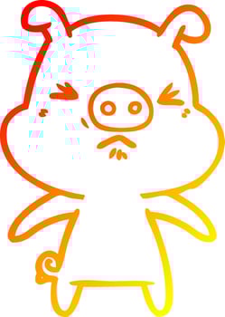 warm gradient line drawing cartoon angry pig vector