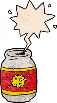 cartoon can of soda and speech bubble in retro texture style vector