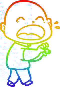 rainbow gradient line drawing cartoon shouting bald man vector