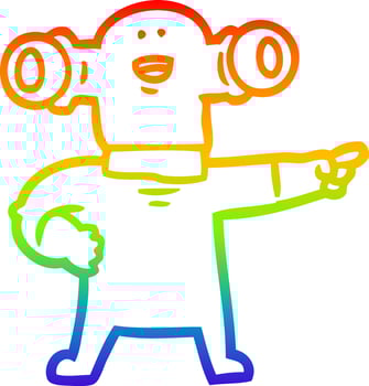 rainbow gradient line drawing friendly cartoon alien pointing vector