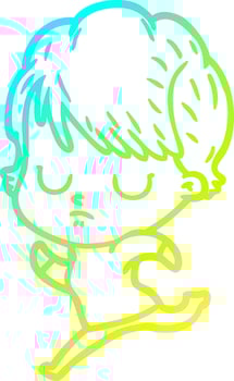 cold gradient line drawing cartoon woman vector