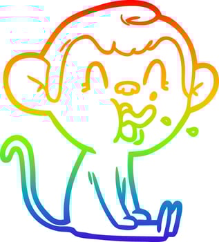 rainbow gradient line drawing crazy cartoon monkey sitting vector