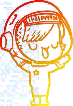 warm gradient line drawing cartoon astronaut woman vector
