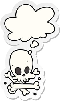 cartoon skull and bones and thought bubble as a printed sticker vector