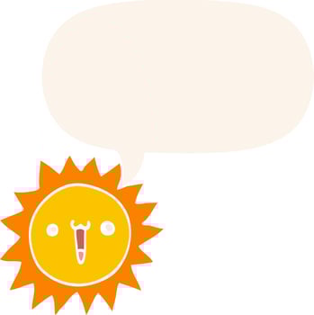 cartoon sun and speech bubble in retro style vector