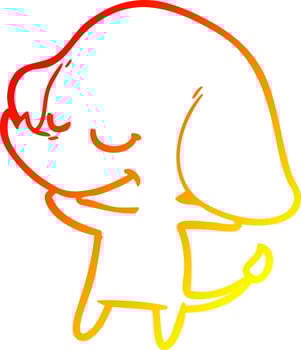 warm gradient line drawing cartoon smiling elephant vector