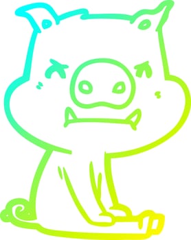 cold gradient line drawing angry cartoon pig sitting vector