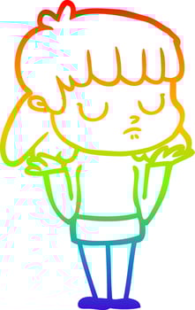 rainbow gradient line drawing cartoon indifferent woman vector