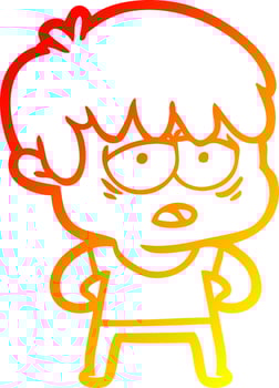 warm gradient line drawing cartoon exhausted boy vector