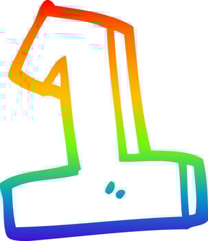 rainbow gradient line drawing cartoon number 1 vector