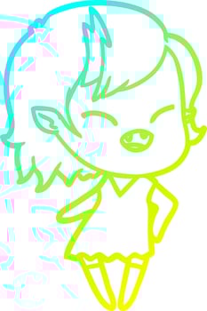 cold gradient line drawing cartoon laughing vampire girl vector