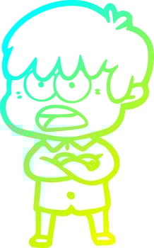 cold gradient line drawing worried cartoon boy vector