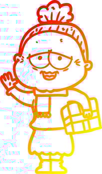 warm gradient line drawing cartoon happy old lady vector