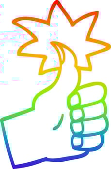 rainbow gradient line drawing cartoon thumbs up symbol vector