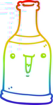 rainbow gradient line drawing cartoon beer bottle vector