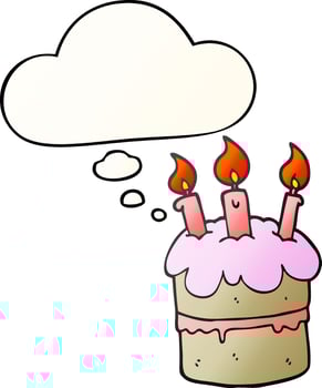 cartoon birthday cake and thought bubble in smooth gradient style vector