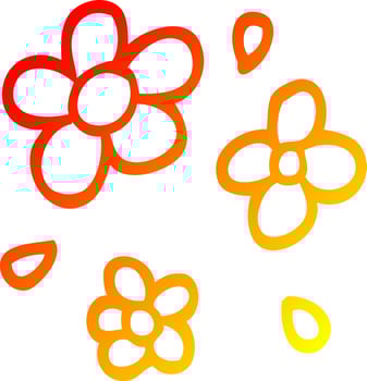 warm gradient line drawing cartoon decorative flowers vector