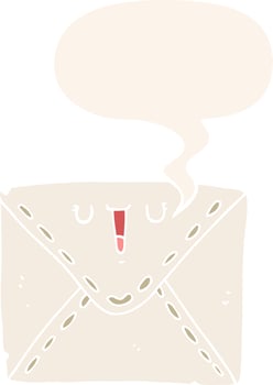 cartoon envelope and speech bubble in retro style vector
