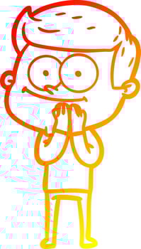 warm gradient line drawing cartoon happy man vector