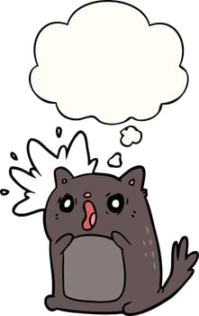 cartoon shocked cat and thought bubble vector