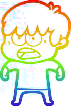 rainbow gradient line drawing worried cartoon boy vector