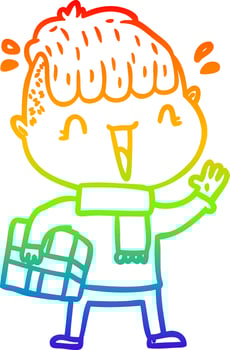 rainbow gradient line drawing cartoon happy boy surprised vector