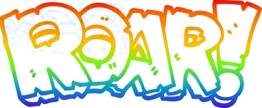 rainbow gradient line drawing cartoon roar text vector