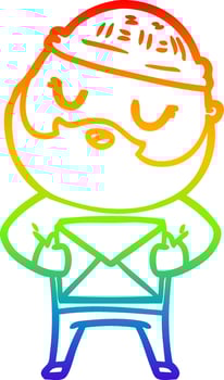 rainbow gradient line drawing cartoon man with beard vector