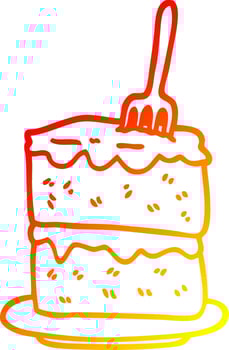 warm gradient line drawing cartoon slice of cake vector