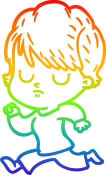 rainbow gradient line drawing cartoon woman vector
