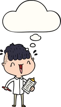 cartoon happy boy surprised and thought bubble vector