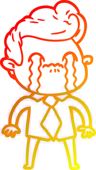 warm gradient line drawing cartoon man crying vector