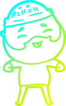 cold gradient line drawing cartoon happy bearded man vector