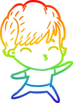 rainbow gradient line drawing cartoon woman thinking vector