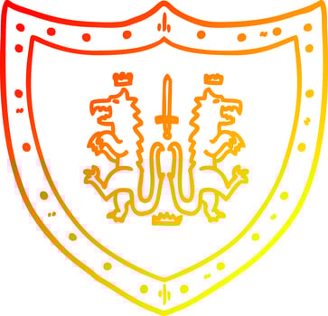 warm gradient line drawing cartoon heraldic shield vector