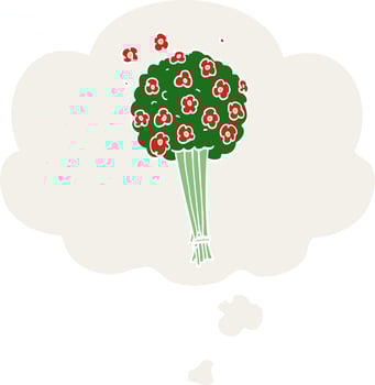cartoon bunch of flowers and thought bubble in retro style vector