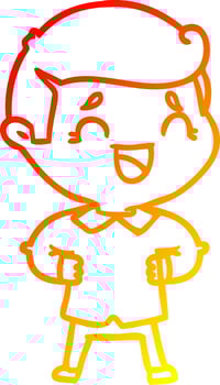 warm gradient line drawing cartoon laughing man vector