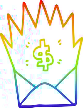 rainbow gradient line drawing cartoon unexpected pay check vector