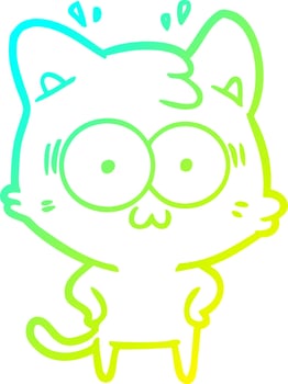 cold gradient line drawing cartoon surprised cat vector